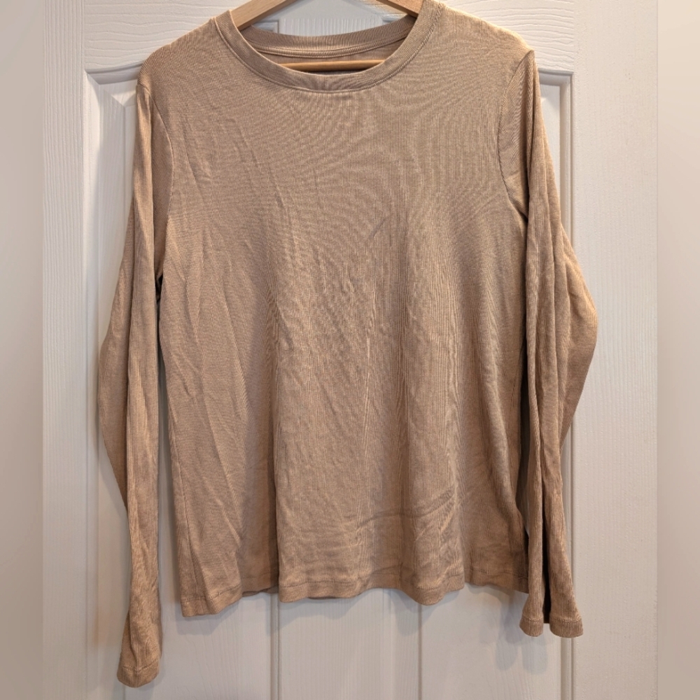 A New Day Tan Long Sleeve Ribbed Shirt Size Large
